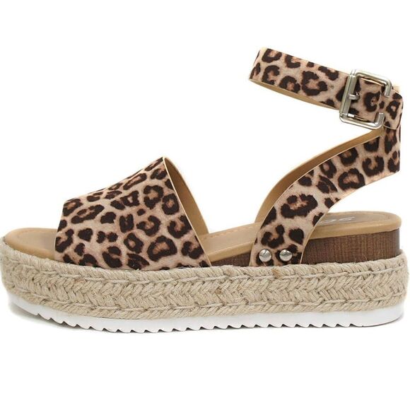 Soda Topic Open Toe Animal Print Buckle Ankle Strap Espadrille Sandal Size 8 - Picture 1 of 10